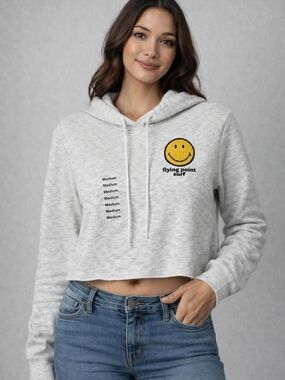 League Smiley Face Cropped Hoodie Women’s Medium Gray Embroidered Graphic NWT